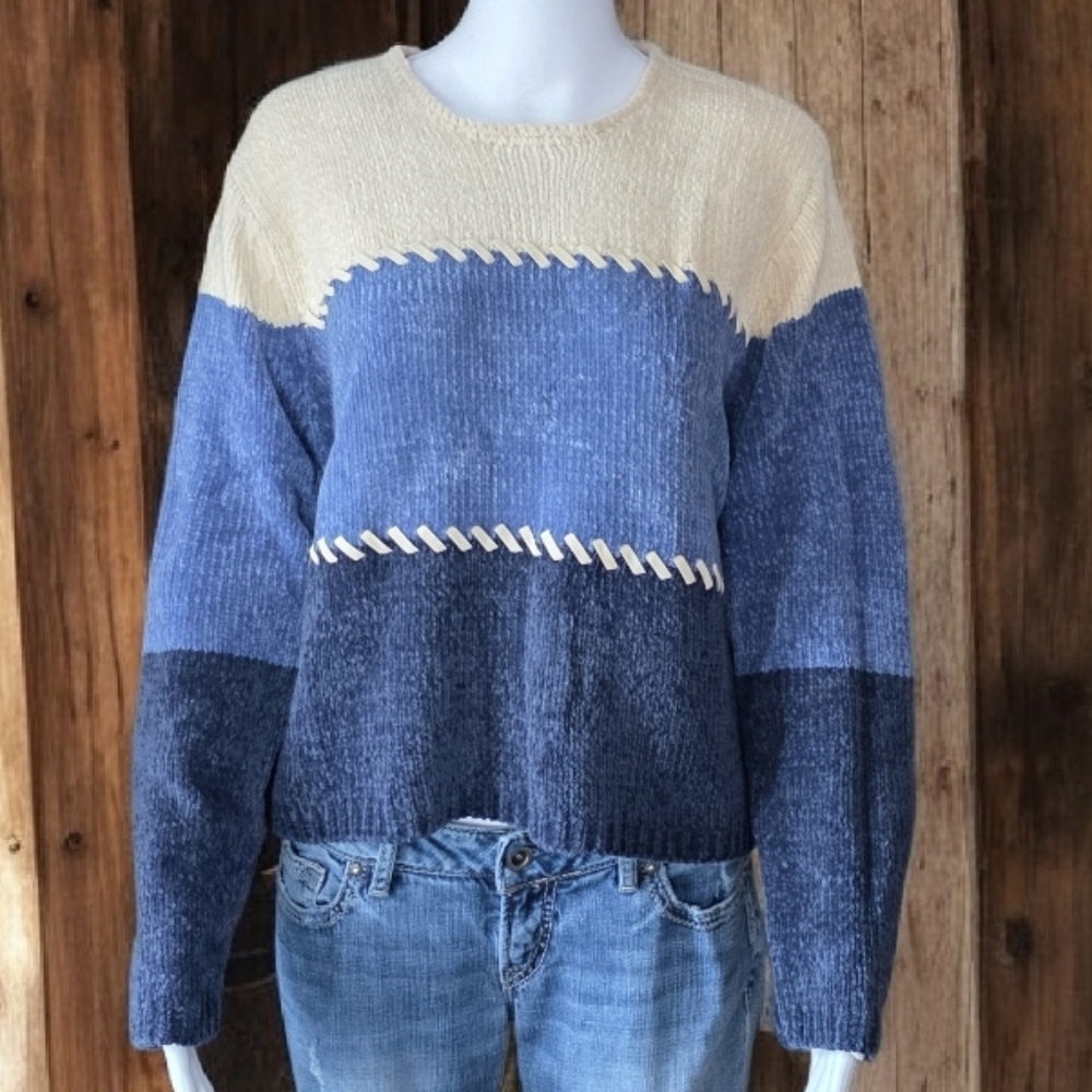 Vintage 90s Rod's Western Palace Acrylic Colorblock Whipstitch Sweater
